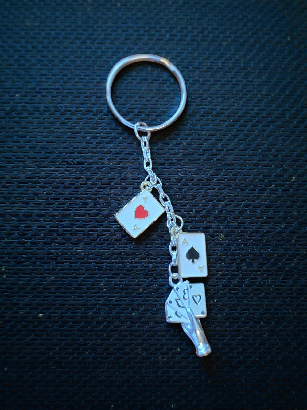 Playing Cards Poker Ace of Hearts & Spades Silver Tone Keychain